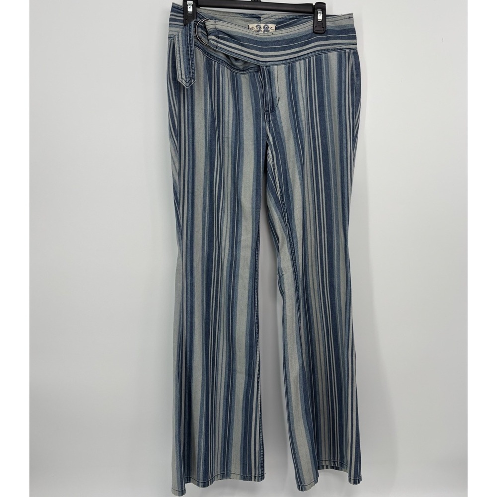 Free People We The Free Indigo Haze Journey Striped Flare Retro Pants Jeans 28